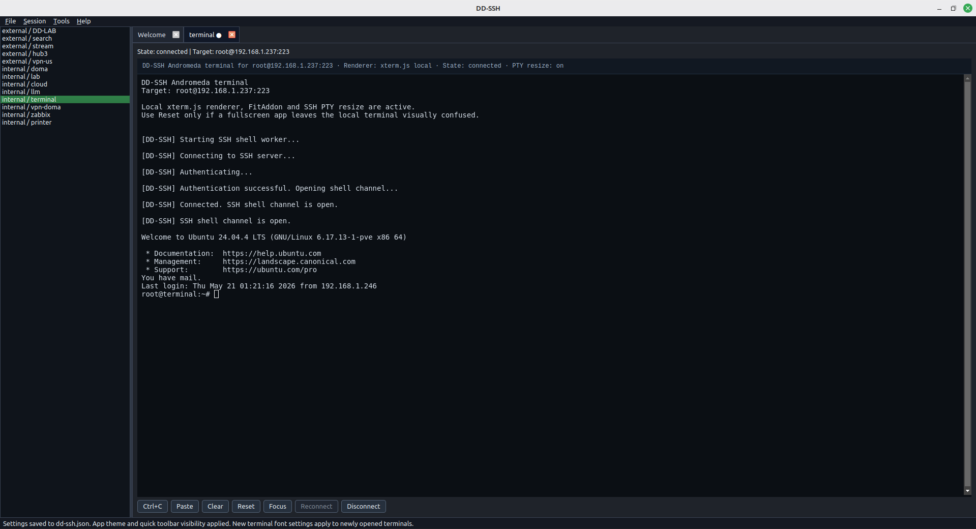 DD-SSH dark 
    theme terminal